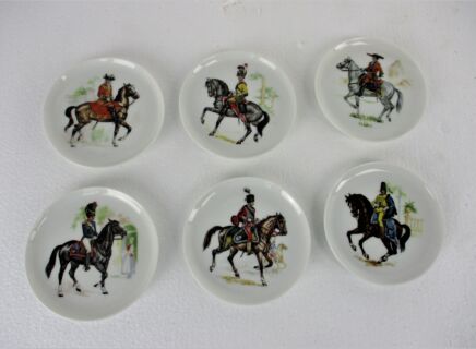 Set of 6 German  Porcelain Faience   Bareuther Bavaria Waldsassen Collector Coasters Horsemen Wine Appetizer Plates