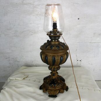 Vintage Oil Lamp Kerosene Burner Feuerhand Germany Brass turned into Electric