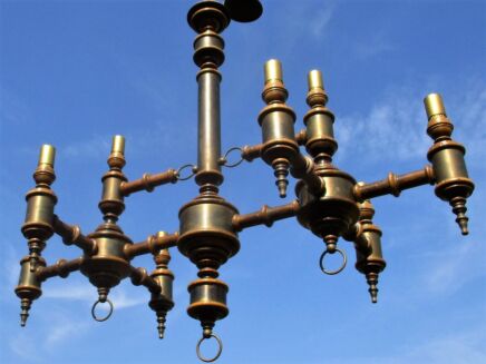 Rare Vintage wooden Brass Finish Chandelier 8 lights arm Ceiling Light lamp wood