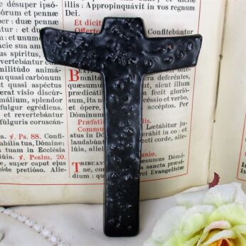 Mid Century Modernist Ceramic Crucifix Chocolate brown Era Amphora Perignem