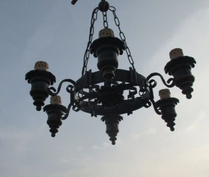 Vintage Hammered Wrought iron Chandelier Hanging Lamp Antique 6 arms