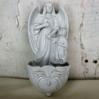 Large Antique French Holy Water Font Bisque Angel Infant Jesus Collector HTF
