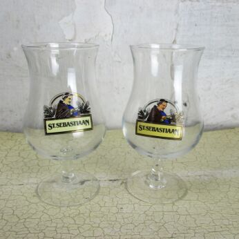 2 glasses Saint Sebastiaan Belgian Chalice/Goblet Beer Glass Abbaye Stemmed