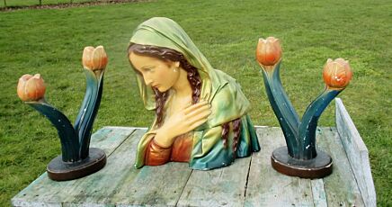 Gorgeous Virgin Mary Madonna Plaster Statuette Bust Chalk 2 Candle Holders