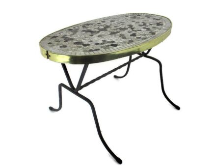 Vintage Side Table Plant stand Mosaic tiles Checkered pattern Wrought Iron Funky