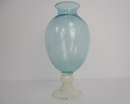 Vintage Venice  Art Glass Italian Murano Vase  Linea Padovan Signed Light blue with Gold Flecks