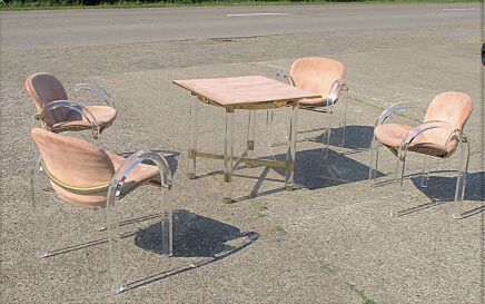 Charles Hollis Jones Lucite Dining Set Table Chairs MCM Metric Fabric Brass HTF