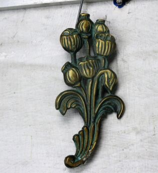 Small Brass Wall Plaque Reclaimed Authentic Wall Hanging Flowers Poppies