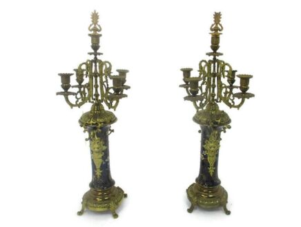 Couple Candle Holders Brass Porcelain Enamel  Ornate   Stylish Candelabra 5 arm WOW French