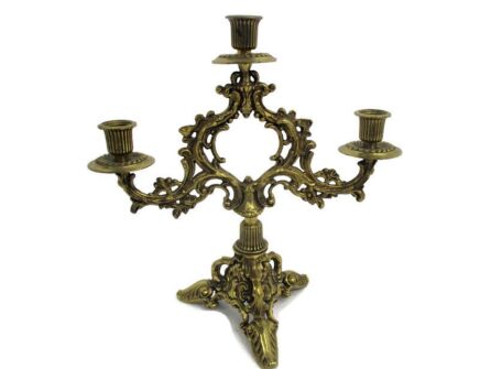 Gorgeous Brass Ornate Embossed Candle Holder Stick Candelabra 3 arm  Lovely Vintage Heavy Very Stylish