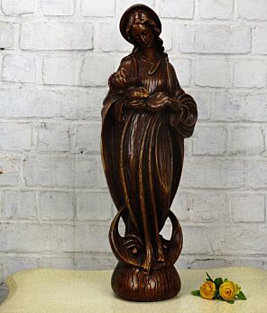 Gorgeous XL Art Deco Virgin Mary Madonna Infant Child Plaster Statue 24.01"