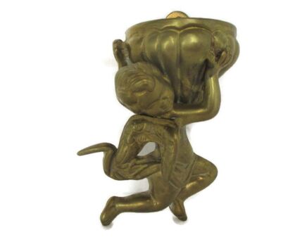 Small Brass Embossed Holy Water Font Angel Wall Hanging Lovely Vintage