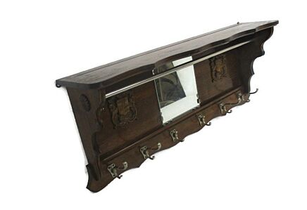 Vintage Hand Carved Wood Wall Shelf Coat Hat Kitchen Rack Shields Mid Century French Oak