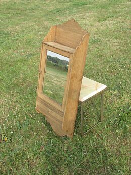 Antique French Massive Oak medicine bathroom Wall Cabinet Drawer Glass mirror
