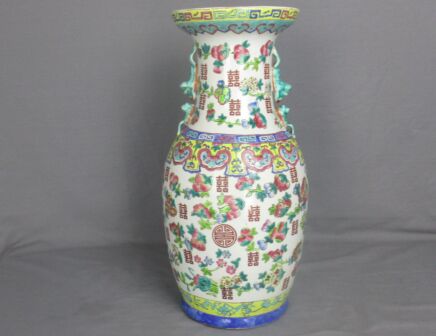 Chinese Porcelain Republic Period Vase Famille Rose Peaches Happyness 18.1"