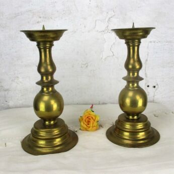 Large Couple Antique Vintage Church Altar Ornate Brass Bronze Candle Holders