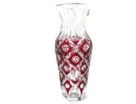 Val St Lambert Crystal Vase Cut to Clear Cranberry Charles Graffart 1950s Extremely rare Marked