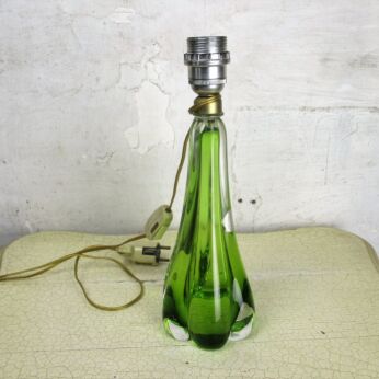 Vintage Table Lamp Val St Lambert Art Glass Design Marked Green Working