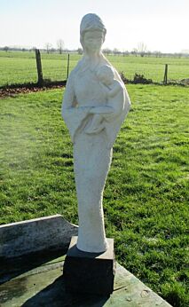 Large Vintage Virgin Mary Madonna with Child Statuette Chalk White Chalk