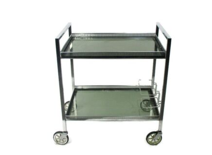 Vintage Bar Cart Trolley Cocktail Kitchen Island Smoked Glass Chrome Funky Retro