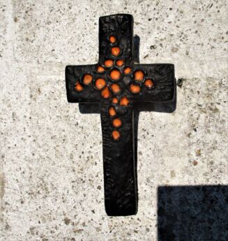 Mid Century Design Ceramic Modernist Crucifix Fat Lava Orange era Perignem