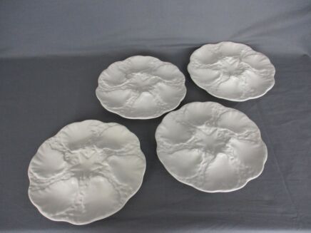 Set of 4 French Gien Oyster Plates Porcelain Faience White Stylish
