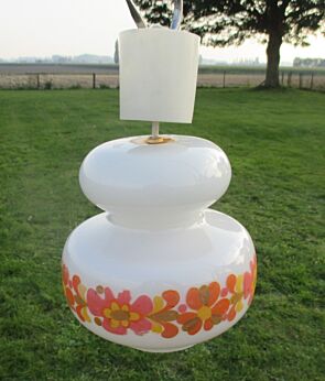 Vintage Chandelier Pendant white glass Orange Flowers 70s Lovely