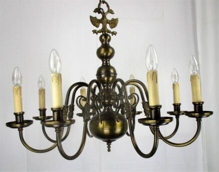 Vintage Ornate Flemish Dutch 8 Arms Chandelier Lights Brass Eagle Impressive