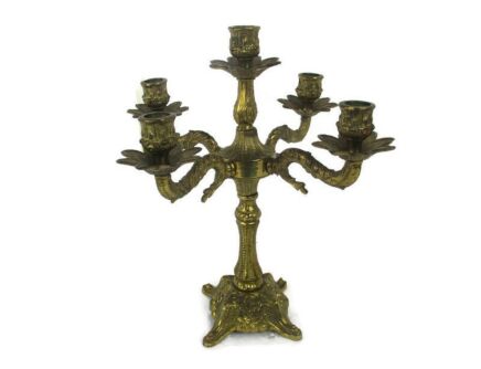 Gorgeous Brass Ornate Embossed Candle Holder Stick Candelabra 5 arm