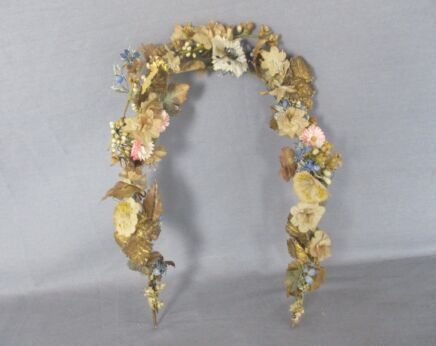 Antique  Bridal Wedding Silk Art Flowers  Ormolu Wreath Boucquet Small