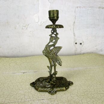 Vintage Brass Ornate Candle Holder Pelican Stork Italian Lovely Rare