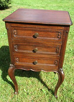 Antique French Massive Oak Side Cabinet End Table Nightstand 3 Drawers 19th C