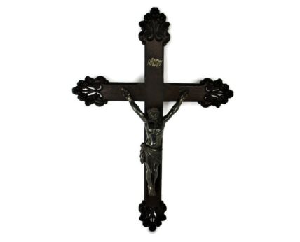 XL Hand Carved Wood Hanging Ornate Church Chapel Crucifix Flowers Oak Stunning WOW 31.49"