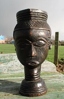 Vintage African Statue Hand Made Carved Wood Tribal Art Man Jar Gorgeous