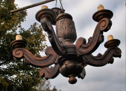 Vintage Ornate Large Carved wood Chandelier 6 lights arm Ceiling Light lamp