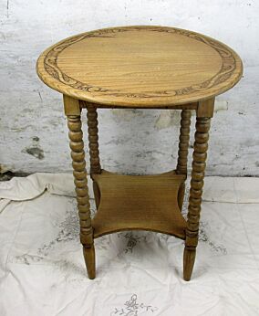 Edwardian Coffee Side Wine Table Round Ornate Hand Carved Wood Bobbin Two Tier