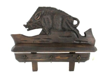 Hand Carved Wood  Hunters Coat Rack Boar Black Forest Antique  Small