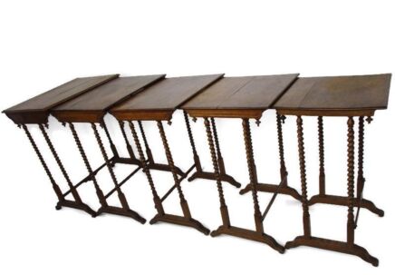 Antique Exceptional Barley Twist Nesting Stacking Side Tables set of 5 Edwardian
