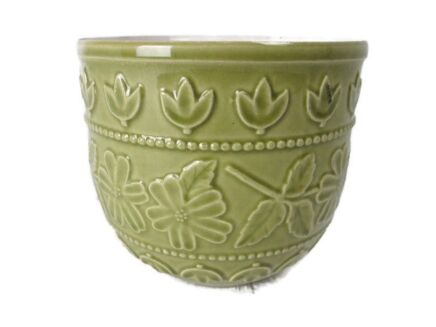 Vintage Mid century modern Planter flower pot  Brown Beige with Flower Motive