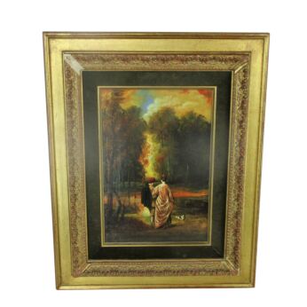 Lovely Painting Gorgeous Ornate Frame From Schleiper & Fils Signed Oil Painting Victorian Couple walking in the woods