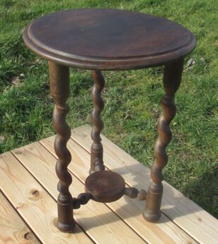 Antique Carved Dark Oak Barley Twist Pedestal Table Plant Stand 3 Legs