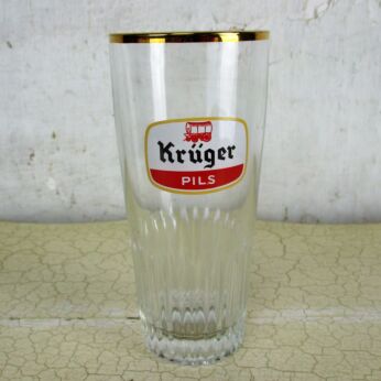 Vintage Kruger Belgian Beer Pilsner Pils Glass Gold Rim HTF Collector