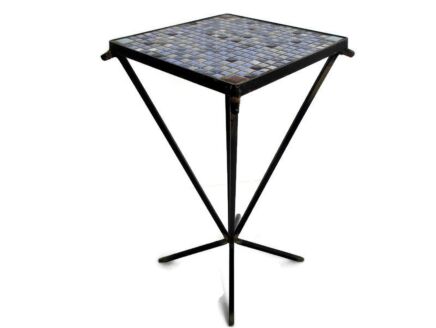 Vintage Small Side Table Plant stand Mosaic tiles Checkered pattern Wrought Iron Funky
