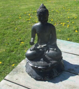 Vintage Black Statuette Figurine Sitting Buddha Brass 11.61"