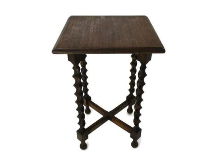 Barley Twist Wood Side Occasional Wine Table Pedestal Plant Stand Square 20.47"