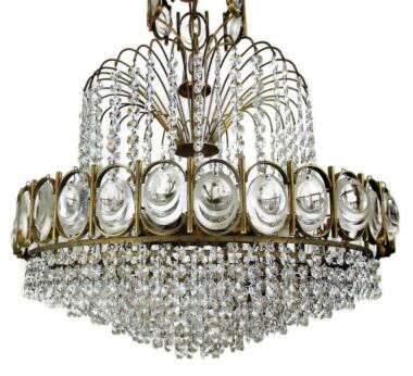 Palwa Chandelier 8 Tier Gold Plated Swarovski Crystal Prisms 1960s Germany HTF