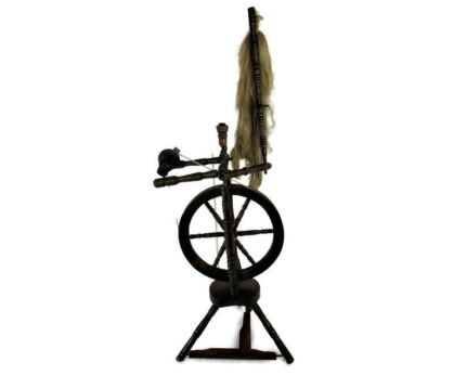 Vintage Wooden Spinning Wheel Decorative Spindle   High Dark Wood Decor Barn Country style