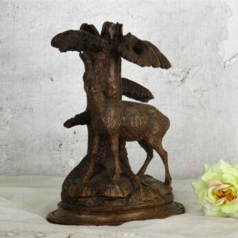 Black Forest Sculpture Figurine Hand Carved Deer Roe Buck Stag Glass Eyes
