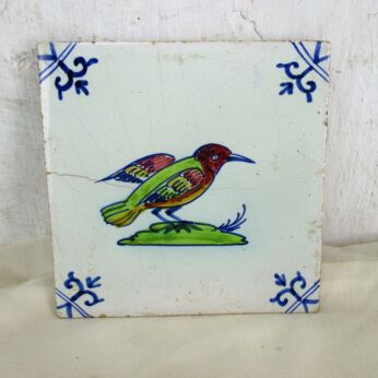 Polychrome HTF Delft Tile Dutch Bird Decorative
