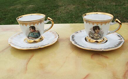 Vintage Limoges France Gilded 2 small cup & Saucers Napoleon Josephine Lovely
